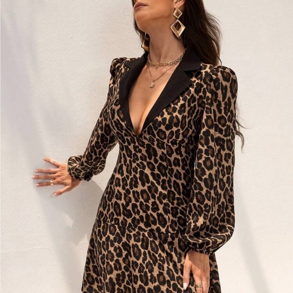 Almamuse Leopard Print V-Neck Dress - Picture 3 of 7